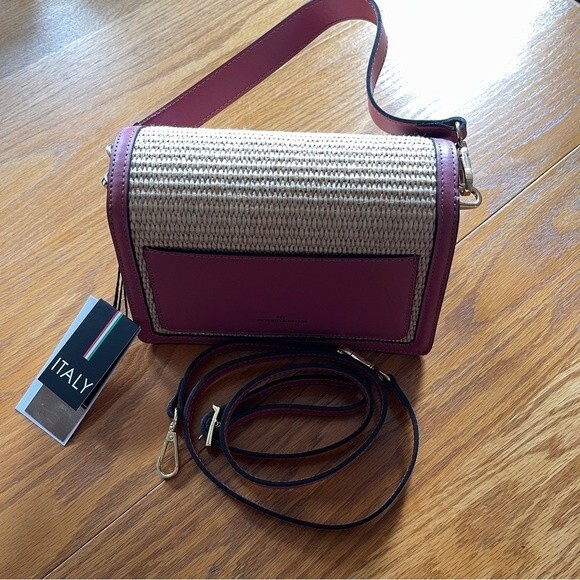 Chiara Ferretti Made In Italy Geometric Flap Over Shoulder Bag With Raffia - Picture 6 of 10